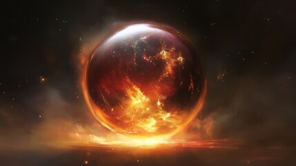 Fototapeta premium Abstract Fiery Sphere with Cosmic Energy / 宇宙エネルギーを秘めた抽象的な炎の球体
