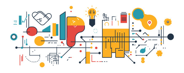 Abstract geometric tech design with circuit elements and icons - vector