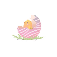 Cute Chick Hatching from Easter Egg , Spring Clipart vector Illustration