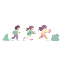 Kids Running in Easter Egg Hunt , Cute Spring vector Illustration