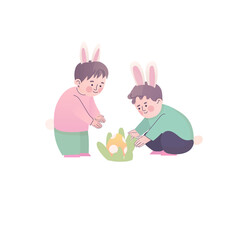 Kids in Bunny Costumes Finding Easter Egg