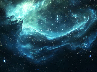 Celestial Canvas: A mesmerizing depiction of a nebula's radiant glow, rendered in a palette of blues and greens, offering an interstellar glimpse.