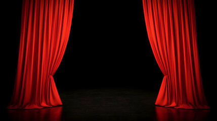 Photo Of Red Curtains On A Stage Against Black Background Illuminated Ready For Performance