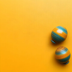 Photo of Two Striped Ceramic Pots with Yellow Background