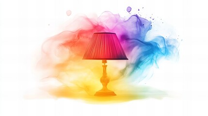 Lamp stands illuminated with colorful light against a white background creating a vibrant and artistic visual effect.