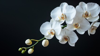 White Orchids on a black background.