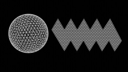 2d UV map derived from spherical object. Unwrapped 3d sphere model. Flat 2d UV planar map generated from a 3-dimensional sphere. 3d render illustration.