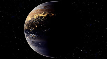 Fototapeta premium Realistic 3D Render of a Planet with Blue And Golden Hues in Dark Space Background