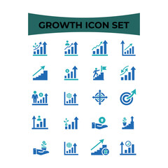 Fototapeta premium Growth glyph solid icons. Containing increase, success, performance, statistics, analysis, chart, graphic solid icons collection. Success glyph solid icons. vector illustration.