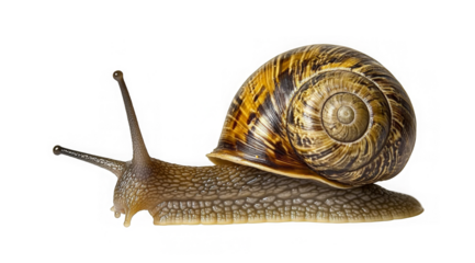 Brown garden snail crawling on a transparent background 

