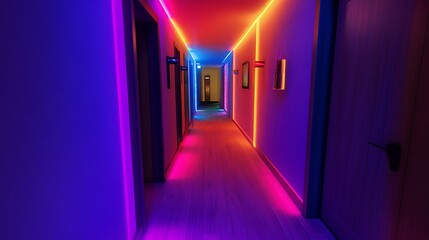 Futuristic Corridor with Neon Lights / ネオンライトが輝く未来的な廊下