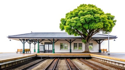 Fototapeta premium Majestic Train Station Tree: Stunning Portrait Photography Backdrop