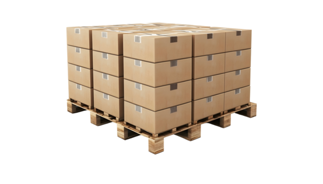 Cardboard boxes on pallet in warehouse , clipping path  -  