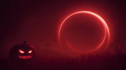 Spooky Halloween Scene Illuminated by a Glowing Red Circle Illustration