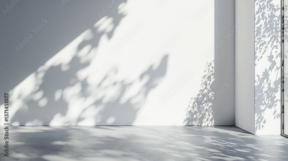 Poster a light gray wall with a smooth floor and a beautiful openwork shadow. minimalistic background for p