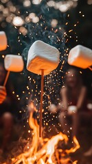 Marshmallows roasting campfire outdoors