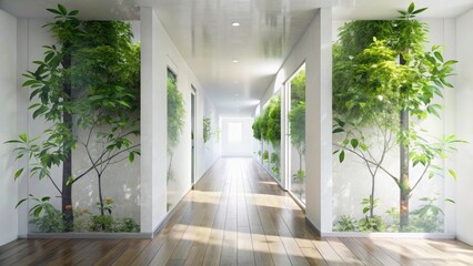 Obraz premium Minimalist Hallway Double Exposure Art Mockup - Wide Wall Interior Design