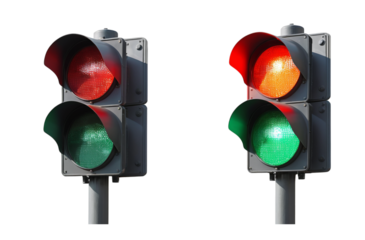 Traffic light with red and green lights changing colors