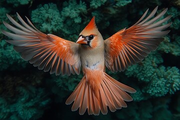 Obraz premium Cardinal in Flight, Teal Background