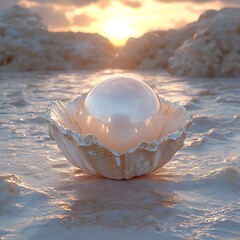 Sunset and ocean waves with a reflection in the bubble photo