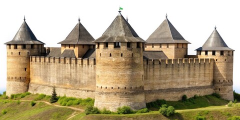 Fototapeta premium Khotyn Fortress Vertical Landscape Photography: Majestic Walls, Dniester River Views