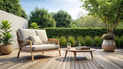 Fototapeta premium Low Light Garden Furniture Photography: Modern Sleigh Chair on Patio