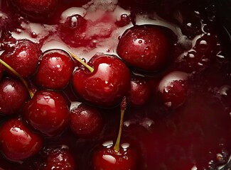 A bowl of fresh cherries, top view, high-resolution photography