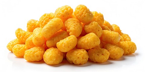 Low Light Photography: Cheesy Puffed Corn Snacks Isolated on White - High-Resolution PNG Image