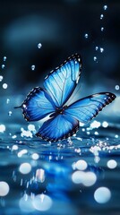 Blue butterfly, water sparkling, blue dream, HD, delicate 