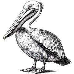 Pelican Illustration, Black and White