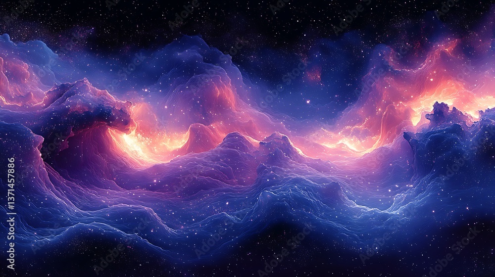 Poster cosmic dreamscape: a captivating view of a stunning starry nebula with shimmering clouds and celesti