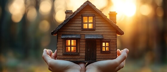 Miniature House Held Outdoors