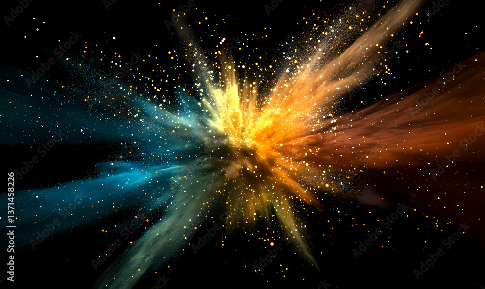 Poster explosive dynamics: vivid explosion of vibrant color, bursting forth in a dramatic display of energy