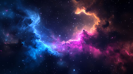 Cosmic Dance of Nebulae: An extraordinary image presents a vibrant tapestry of cosmic nebulae, swirling with brilliant blues, radiant pinks, and warm oranges.