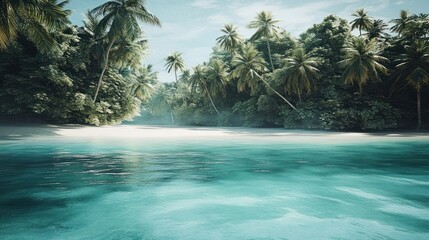 Tropical beach paradise, palm trees, clear water, vacation