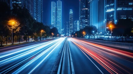 Obraz premium Night City Highway Light Trails