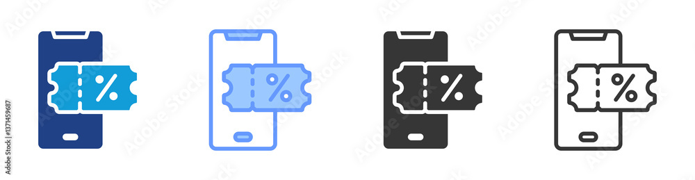 Aufkleber mobile ticket icon set multiple style collection