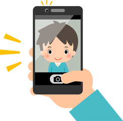 スマートフォンでセルフィーを撮る手