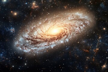 dwarf galaxy orbiting a larger galaxy depicting swirling patterns and radiant light emissions