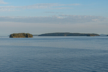 Panorama of the Strait of Georgia on a overcast cloudy summer day