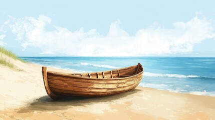 Obraz premium Wooden Boat on Sandy Beach Illustration Background 