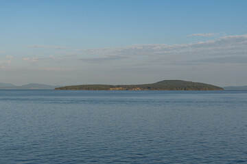 Panorama of the Strait of Georgia on a overcast cloudy summer day