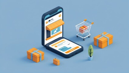 Modern Isometric 3D Online Shopping Illustration
