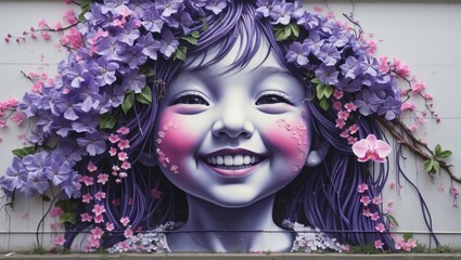 Surreal Street Art Featuring Joyful Expression and Nature
