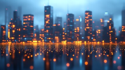 An illuminated cityscape reflects light in a serene and tranquil scene