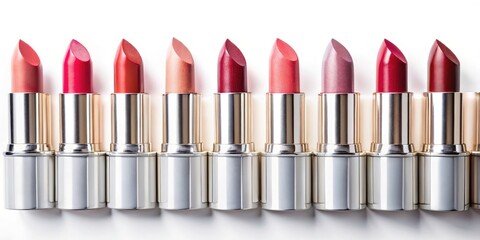 Obraz premium Minimalist Lipstick Photography: White Brush & Colorful Lipsticks - Beauty Product Image