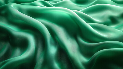 Fototapeta premium Smooth Green Silk Fabric with Elegant Folds 