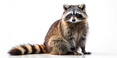 Fototapeta premium Raccoon Silhouette, White Background, Striped Fur, Wildlife Photography, Animal Silhouette