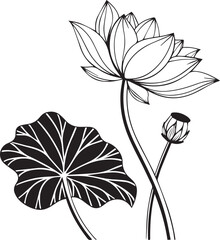 lotus flower, simple flower icon, lotus flower silhouette vector black and white