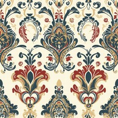 Ornate Floral Damask Pattern in Elegant Colorful Design